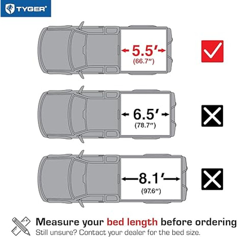 Tyger Auto T3 Soft Tri-Fold Tonneau Cover for 2022–2026 Toyota Tundra 5.5' (67") Bed