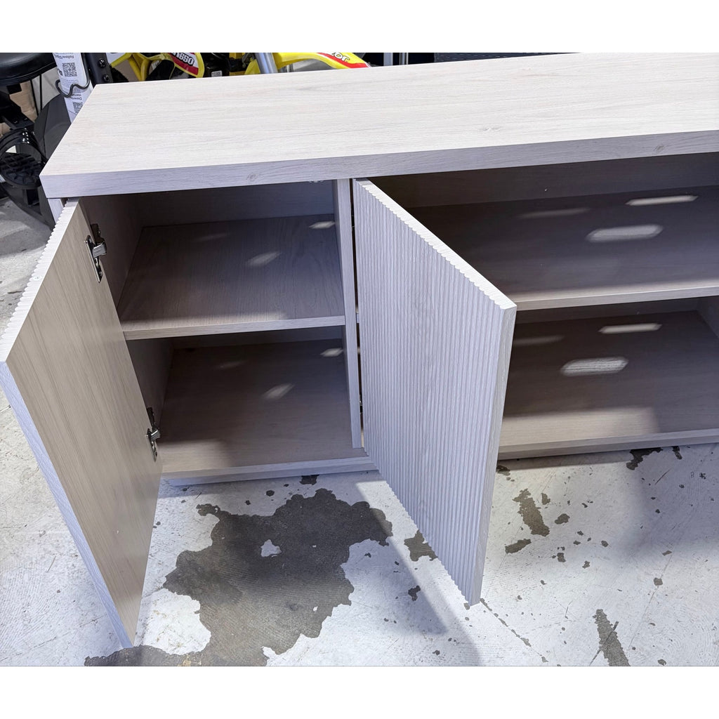 Tv console, beech white, TVs up to 55” swing out doors, adjustable shelves