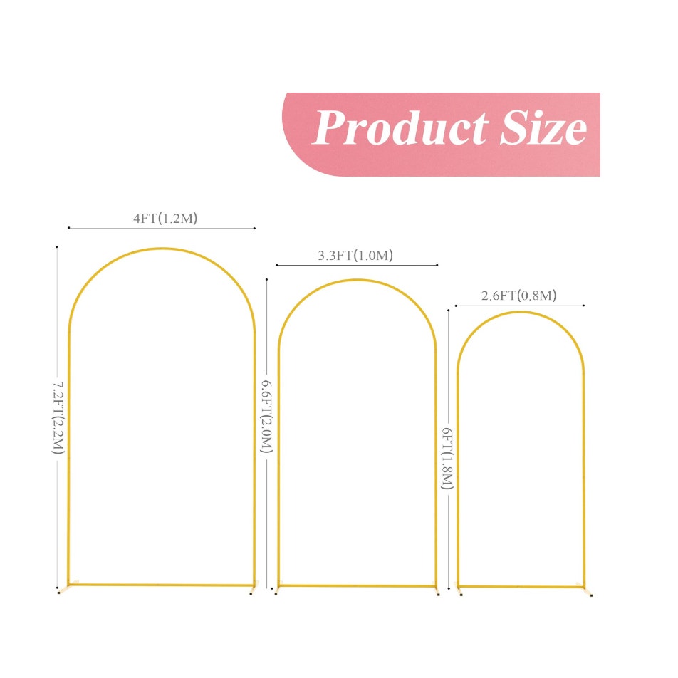 Fomcet Metal Arch Backdrop Stand Set of 3 Gold 7.2ft, 6.6ft, 6ft