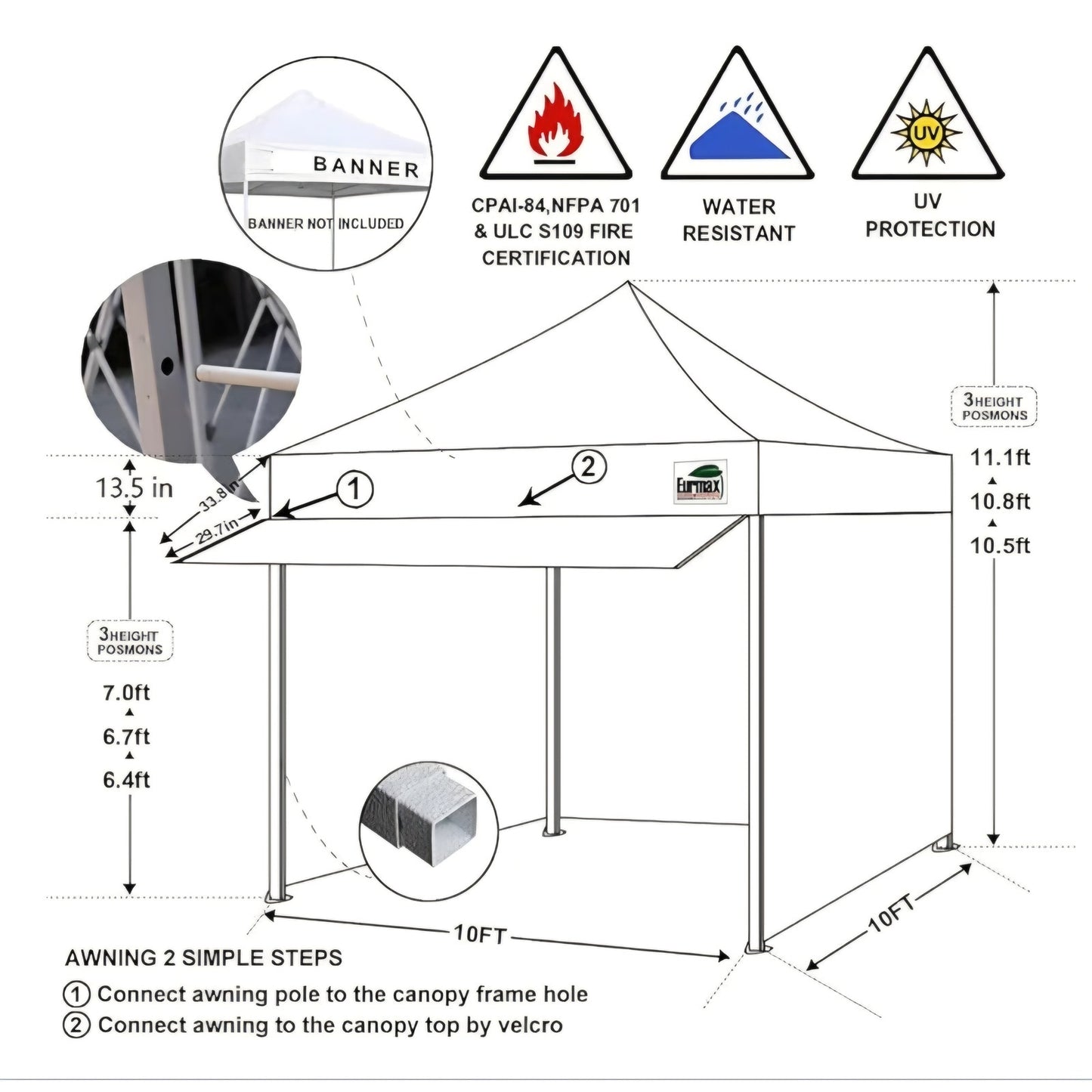 Eurmax USA 10 x 10 Pop up Canopy Commercial Tent Outdoor Party Canopies