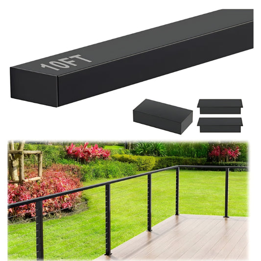 10FT Stainless Steel T304 Black Handrail, Rectangular Cuttable Handrail Flat Top Rail