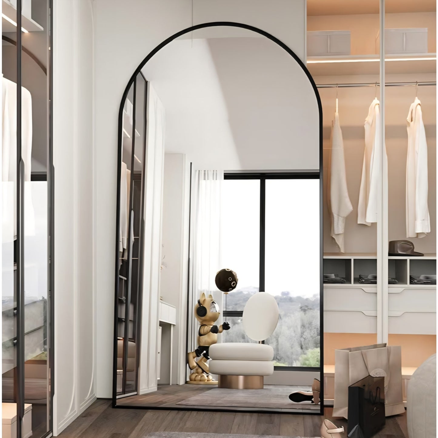 76.4"x37" Arch Full Length Mirror, Large Floor Full Body Tempered Mirror with Aluminum Alloy