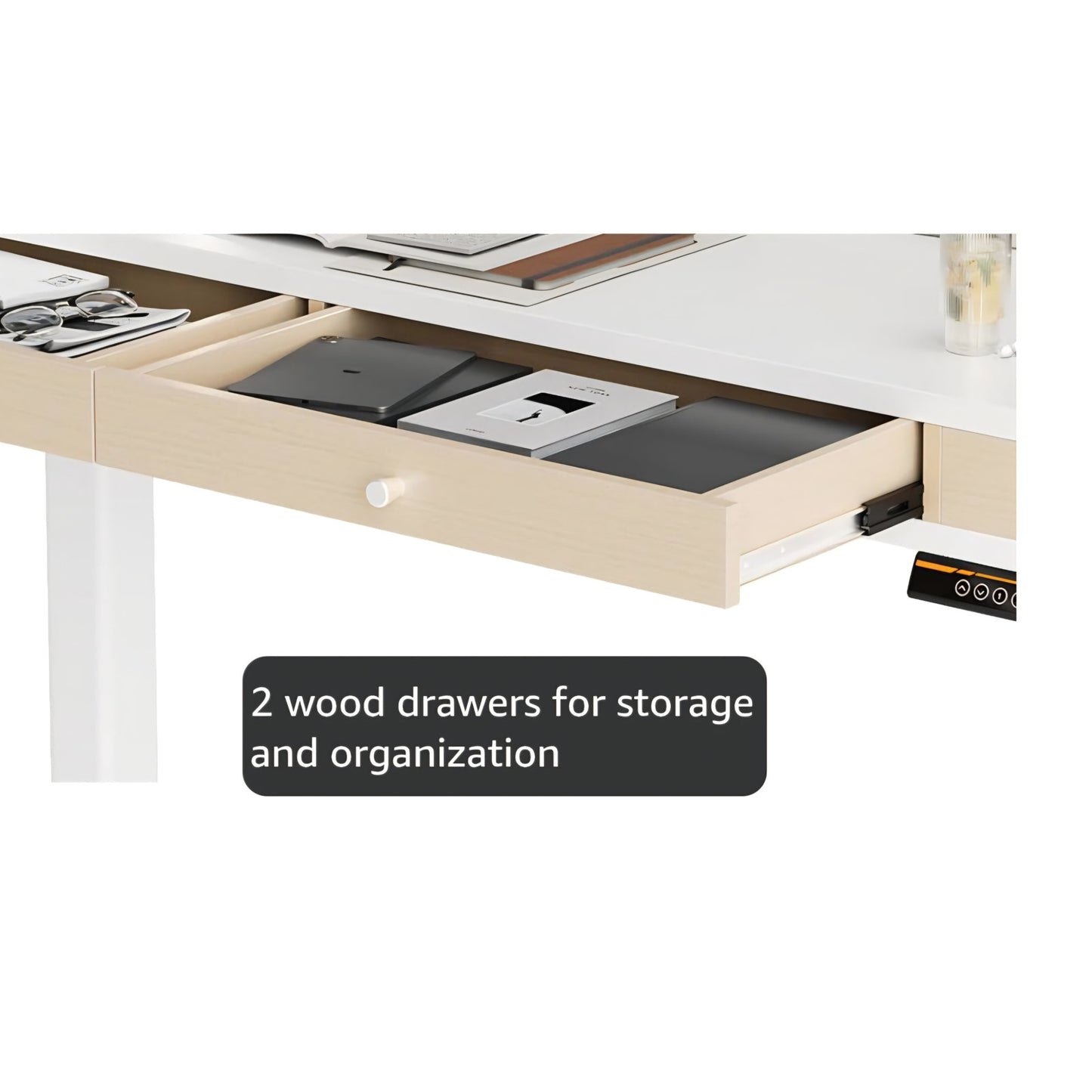 Claiks Electric Adjustable Standing Desk with Drawers, Sit Stand Up Desk with Storage Shelves