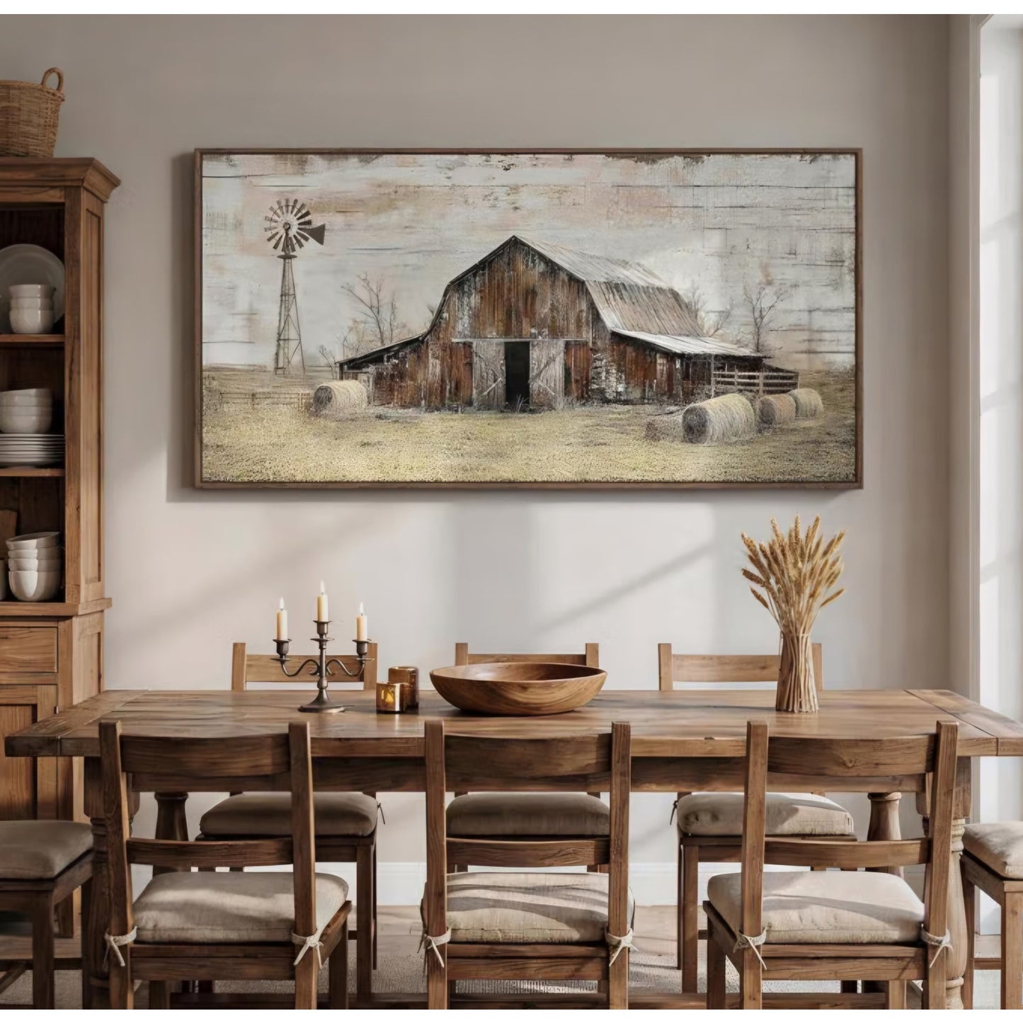 Large Framed Wall Art for Living Room Vintage Rustic Barn Horizontal Canvas Prints 30x60 inc