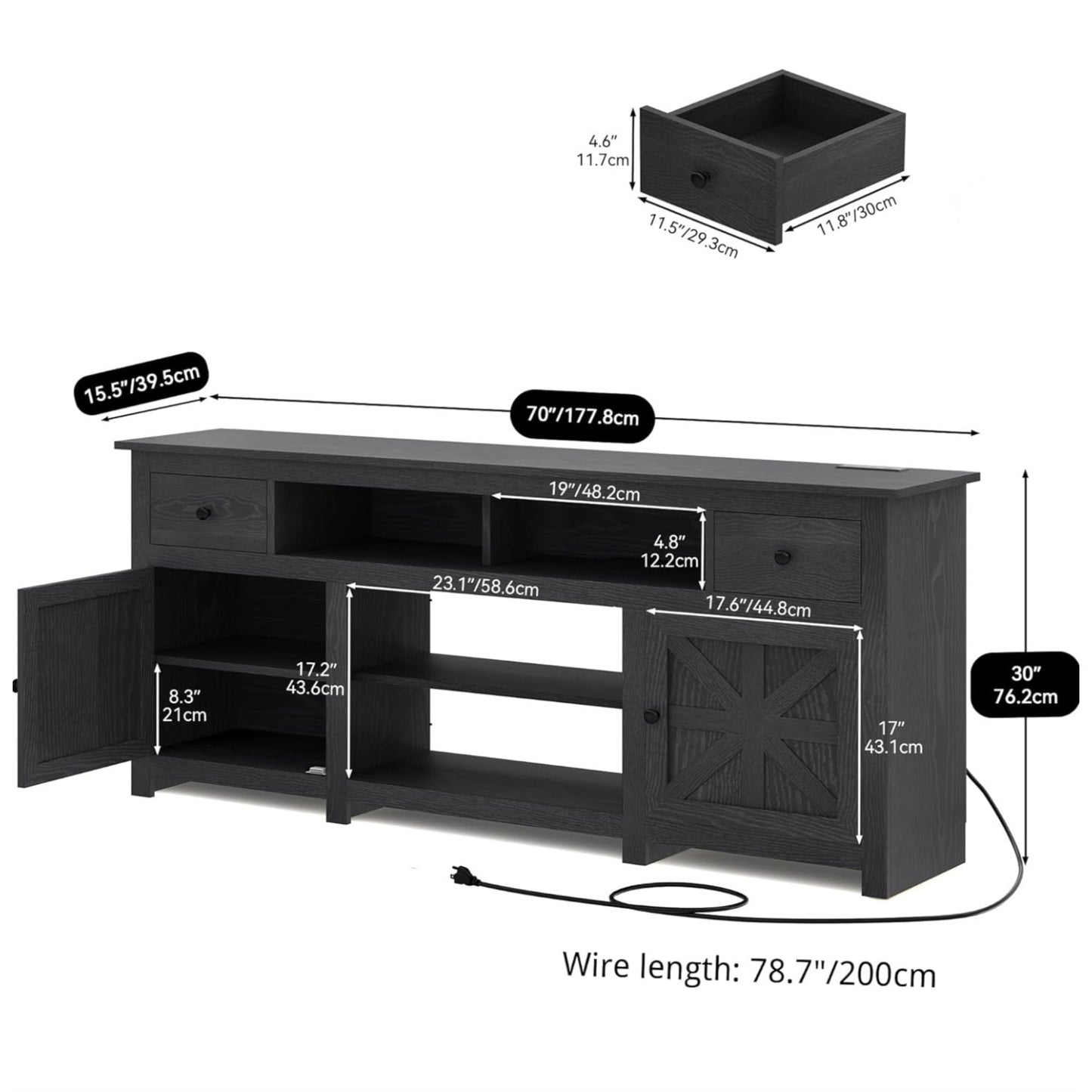 YITAHOME TV Stand for 75/80 Inch TV, Entertainment Center, TV Cabinet with Drawers and Power Outlet, Black TV
