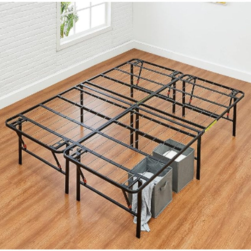 Queen Foldable Metal Platform Bed Frame with Storage, Sturdy Steel