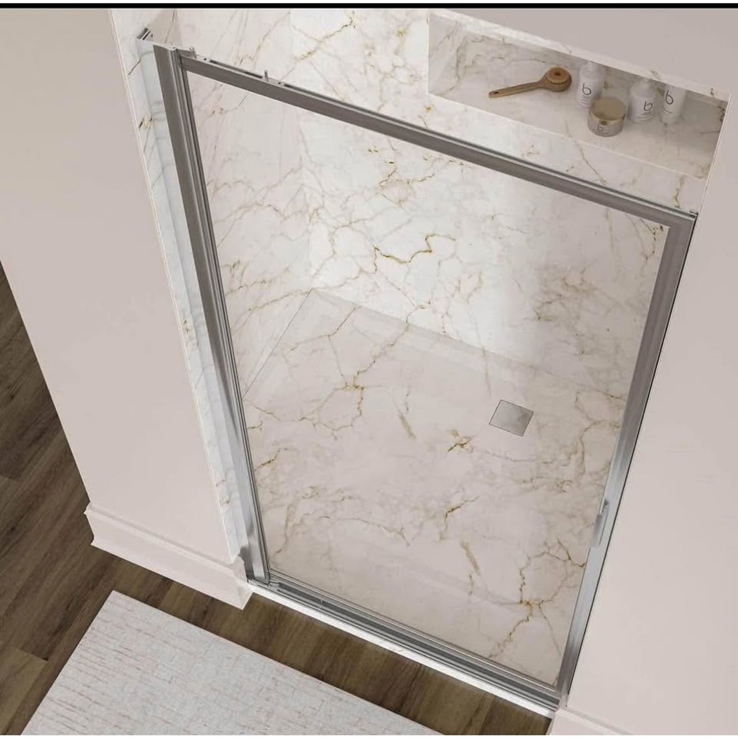 Basco Sopora 34.25- 36 in. Width, Pivot Shower Door, Clear Glass, Silver Finish