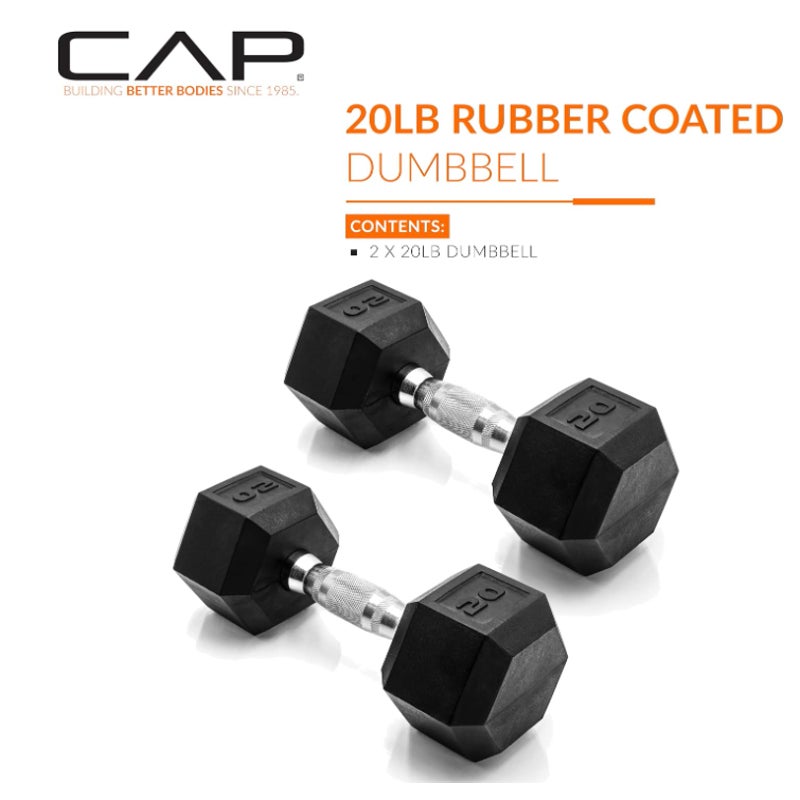 20 LB CAP Rubber Coated Dumbbell Weights, Free Weights for Home Gym Strength Training