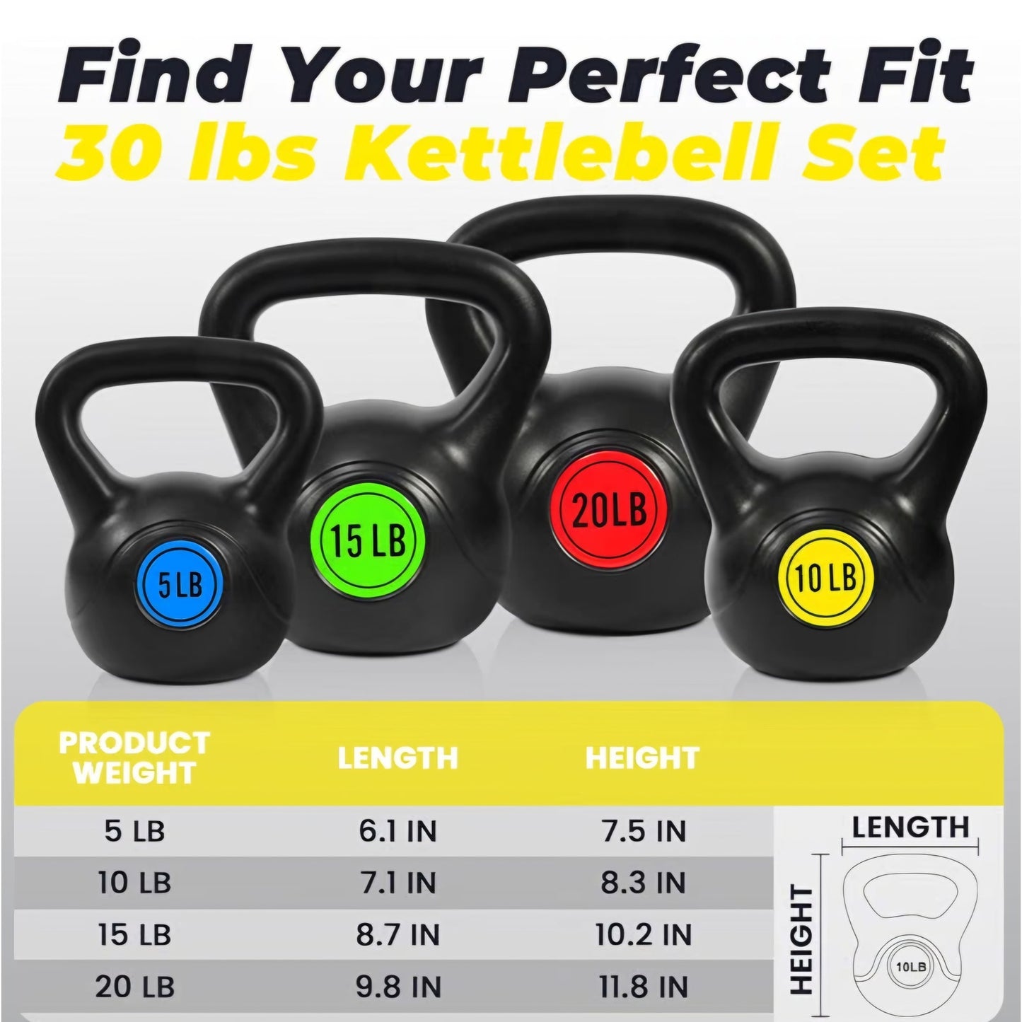 HULKFIT Kettlebell Sets Wide Grip 4-Piece Kettlebells Exercise Fitness Weight Set