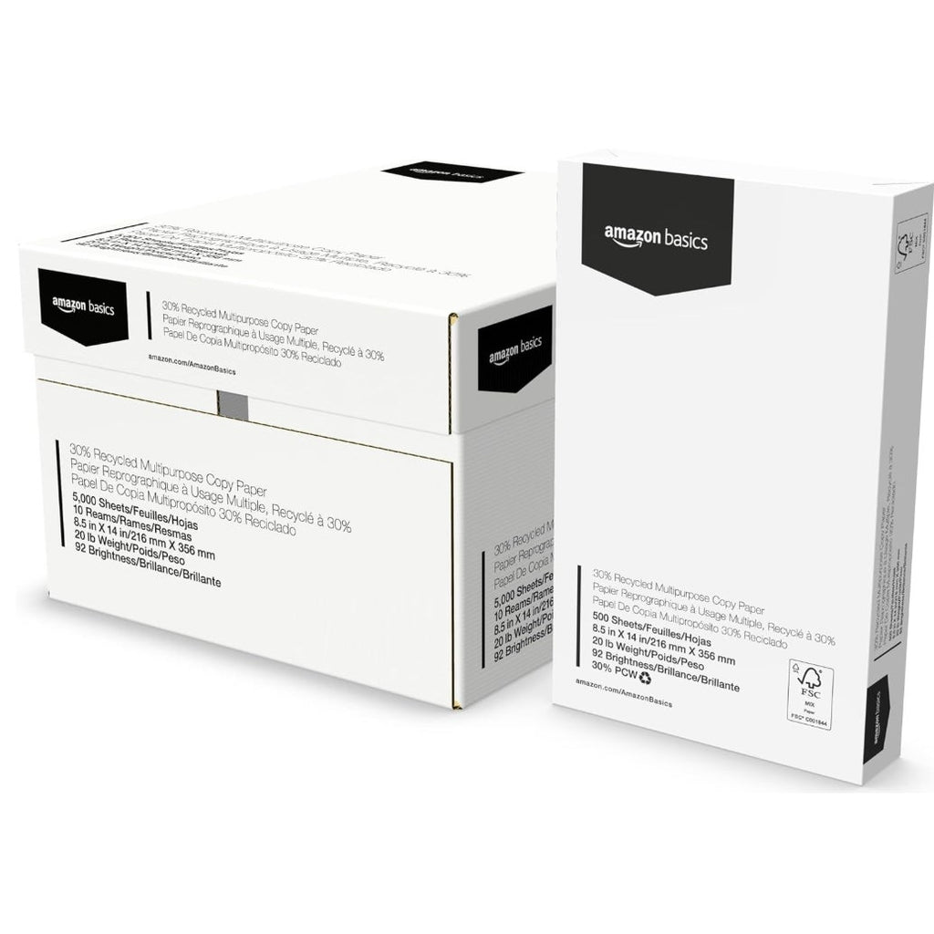 Amazon Basics 30% Recycled Multipurpose Copy & Print Paper, 8.5 x 14 in, 20 lb