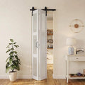 SMARTSTANDARD 24" x 84" Bifold Sliding Barn Door (Double 12"), 3-Lite Frosted Glass Panels, white.