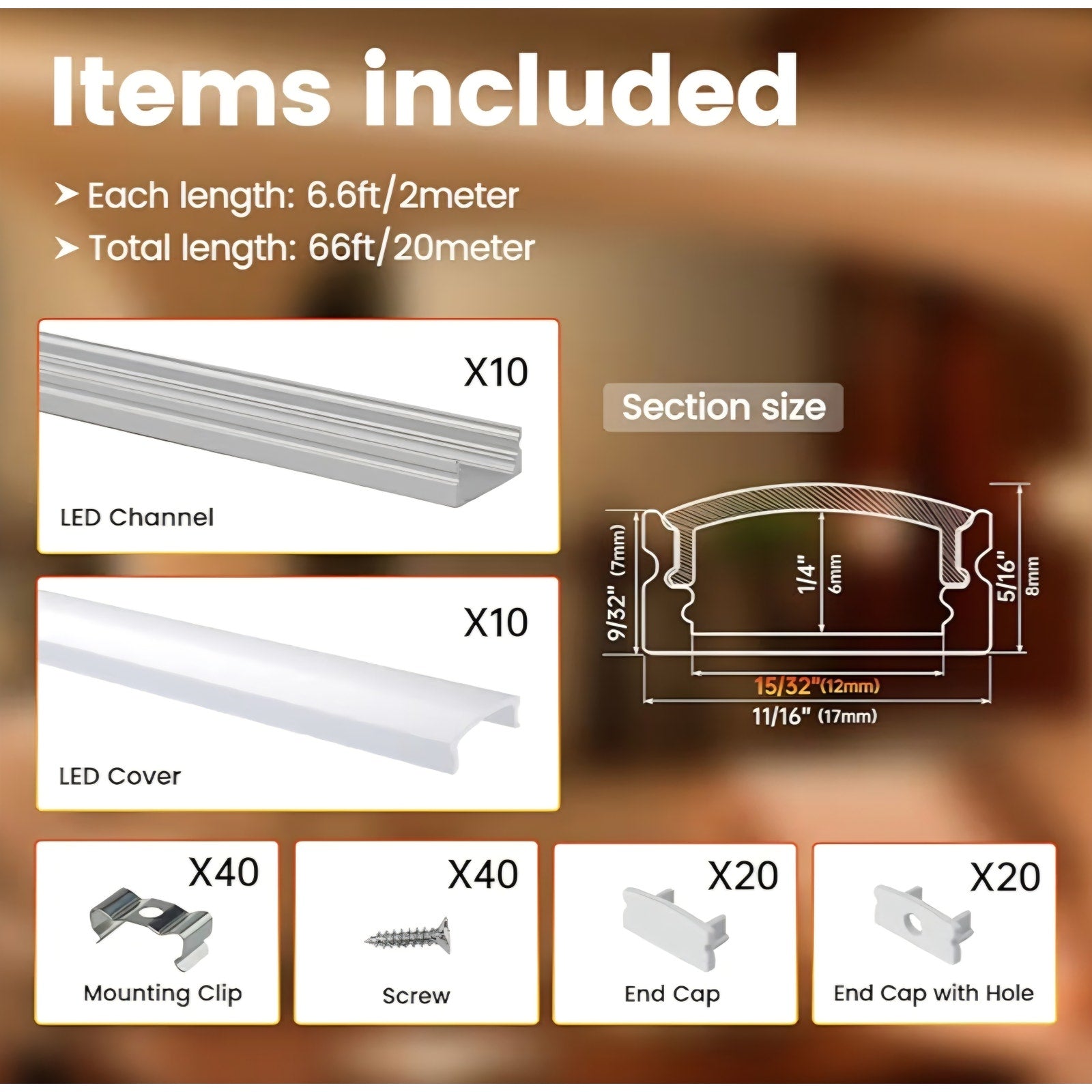10Pack 6.6FT/2M LED Channel Aluminum U Shape Silver LED Strip Diffuser Channel with Milky White