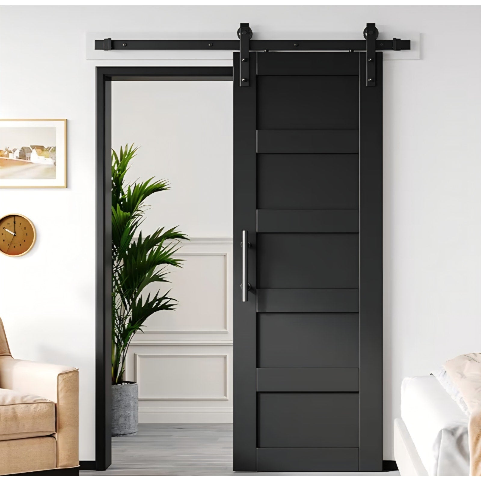 Black Sliding Barn Door with Hardware& hanlde kit, Pre-Assembled Doors