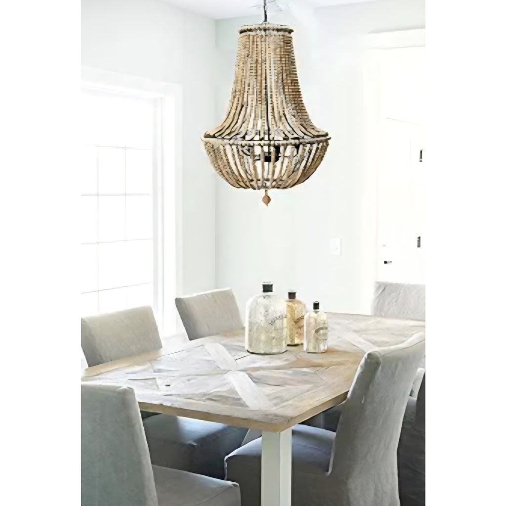 Draped Wood Bead Chandelier 32"L x 24.5" W x 32.25" H