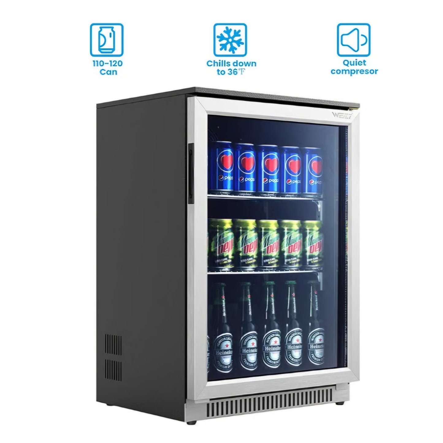 20" Under Counter Beverage Refrigerator with Reversible Glass Door Built-in/Freestanding, 3.2 Cu.Ft
