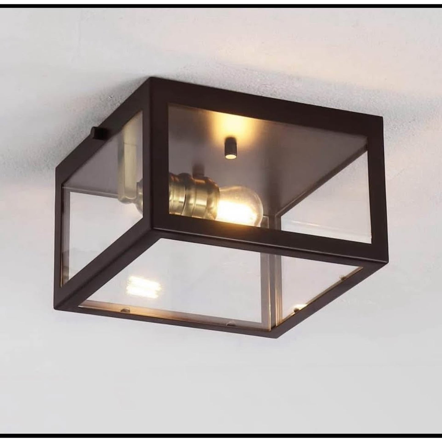 JONATHAN Y JYL9553D Eleanor 8" 1-Light Farmhouse Industrial Square Iron/Glass Case LED Flush Mount M