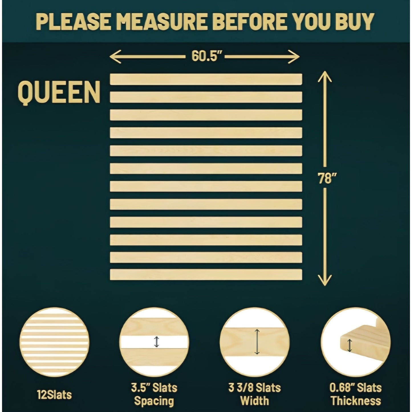 Queen Size Bunkie Board – Heavy Duty Horizontal Bed Slats & Wooden Support Board