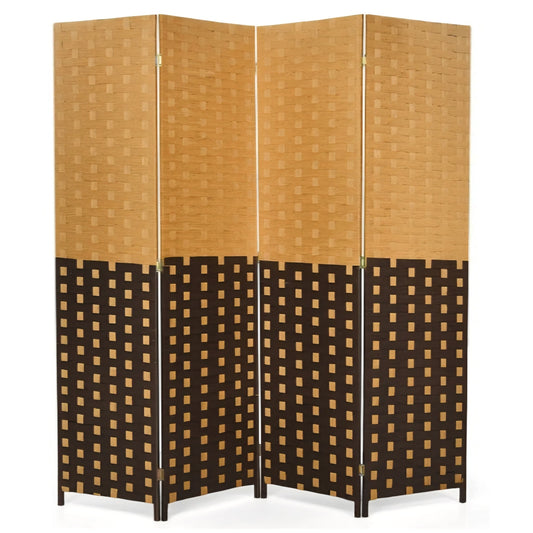 Giantex 4 Panel Room Divider, 6 Ft Tall Handmade Rattan Room Dividers, Portable Wood Room Separator