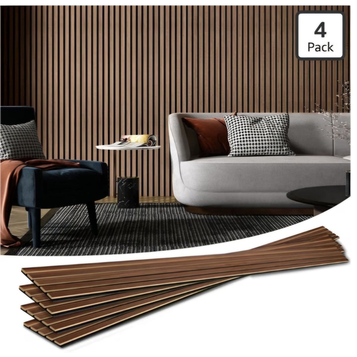 Art3d 4-Piece Wood Slat Acoustic Panels walnut 4 Pcs. 94.5 x 7.9 inc