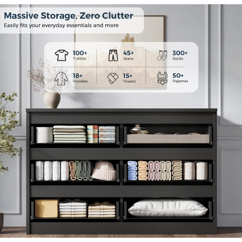 Jocoevol 6 Drawer Fluted Dresser, Modern Chest of Drawers for Bedroom with Hidden Handles
