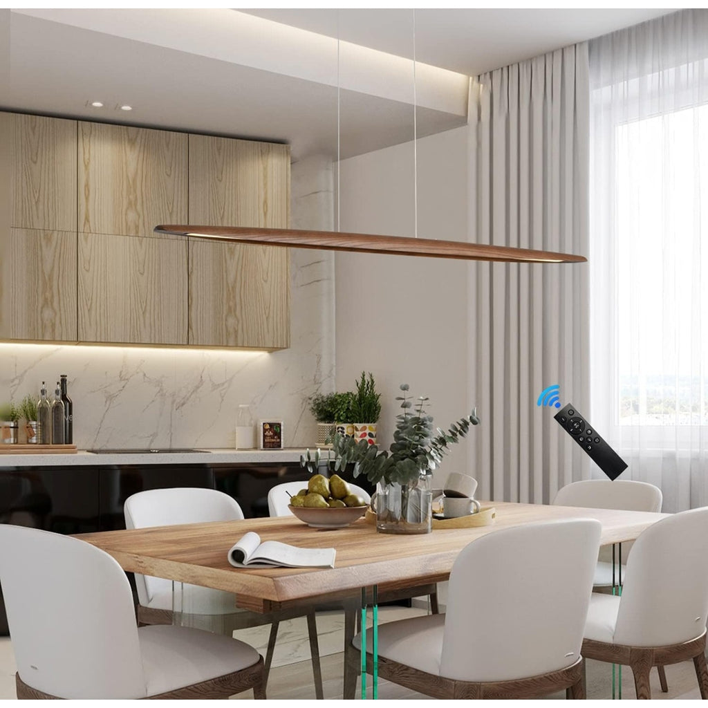 39" Wood Linear Pendant Light LED Dimmable Hanging Light Dinning Room Light Fixture Island Lights
