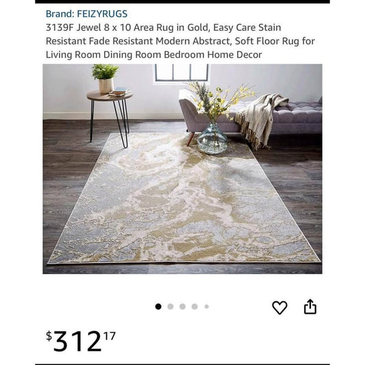 Jewel 8 x 10 Area Rug in Gold, Easy Care Stain Resistant Fade Resistant Modern Abstract, Soft Floor