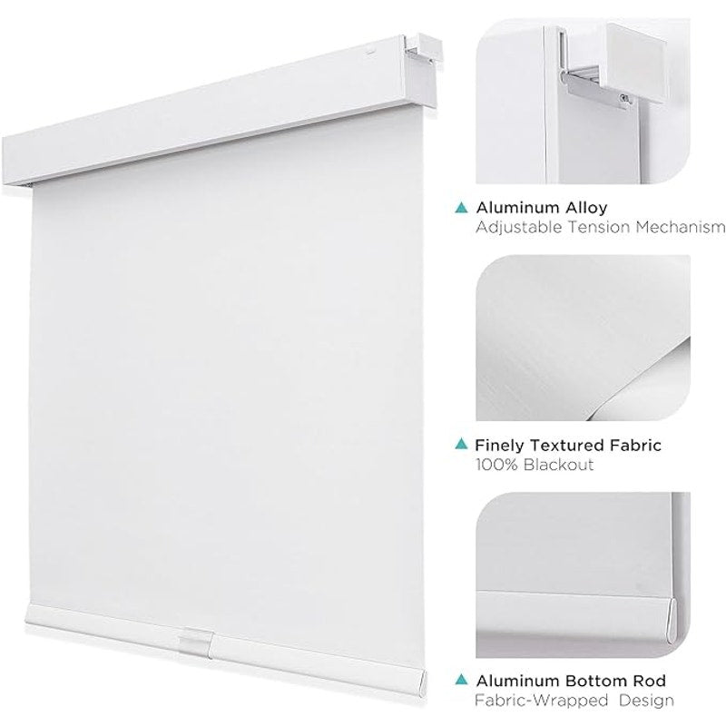 Joydeco No Drill Blackout Shades, Free-Stop Cordless Roller Shades,  (White, 23" W x 75" H).