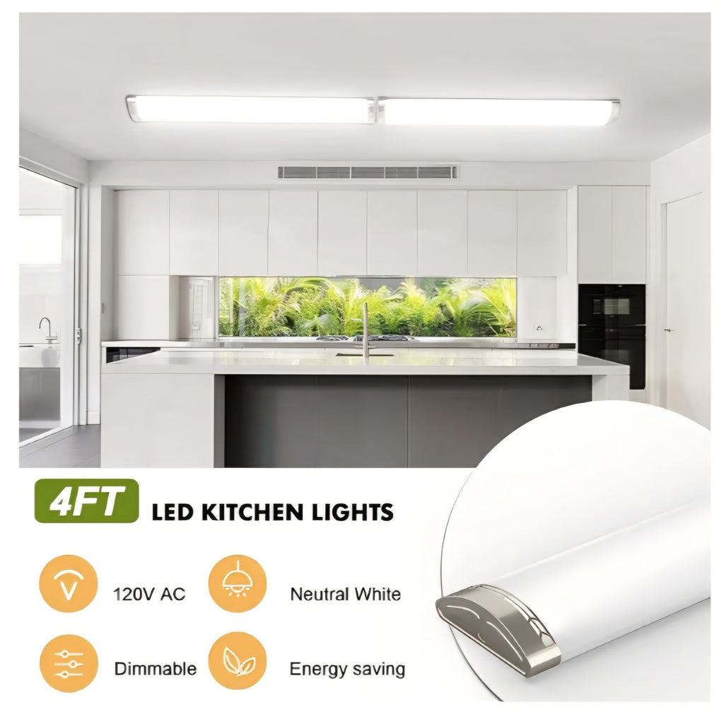 4FT LED Kitchen Puff Ceiling Lights Dimmable, 40W, 4800LM, 4000K,48 Inch LED 6 pack