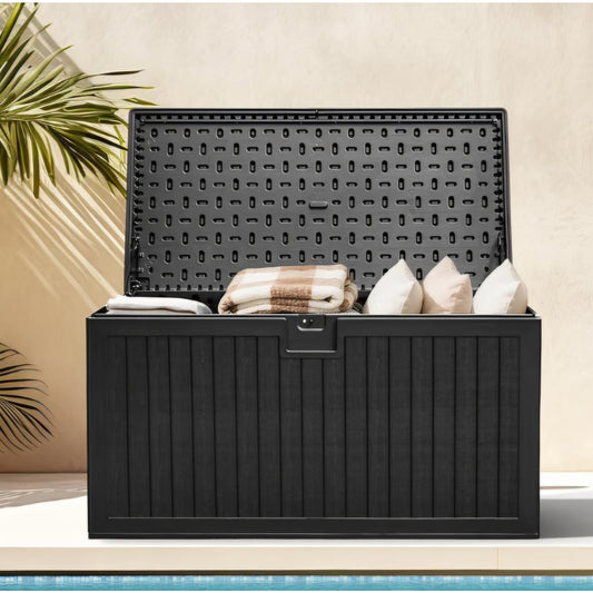 DWVO 260 Gallon Resin Outdoor Storage Box, XXL Double-Wall Waterproof Deck Box with Divider