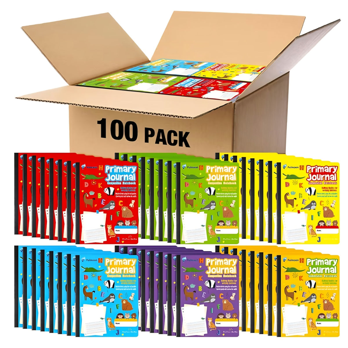 Fulmoon 100 Pcs Primary Composition Notebook K-2 with Picture Space Primary