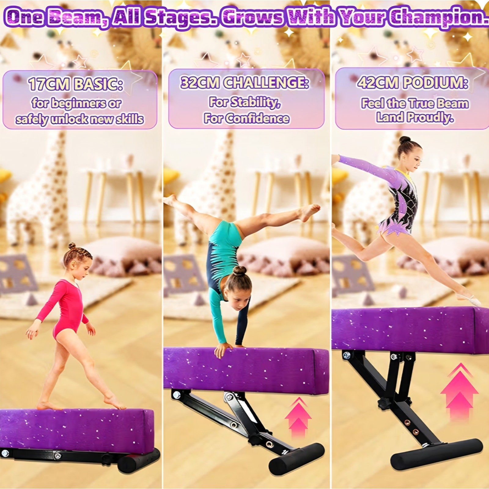 Adjustable balane Beam for Kids - 8FT Gymnastics Beam - high and Low Floor Beam