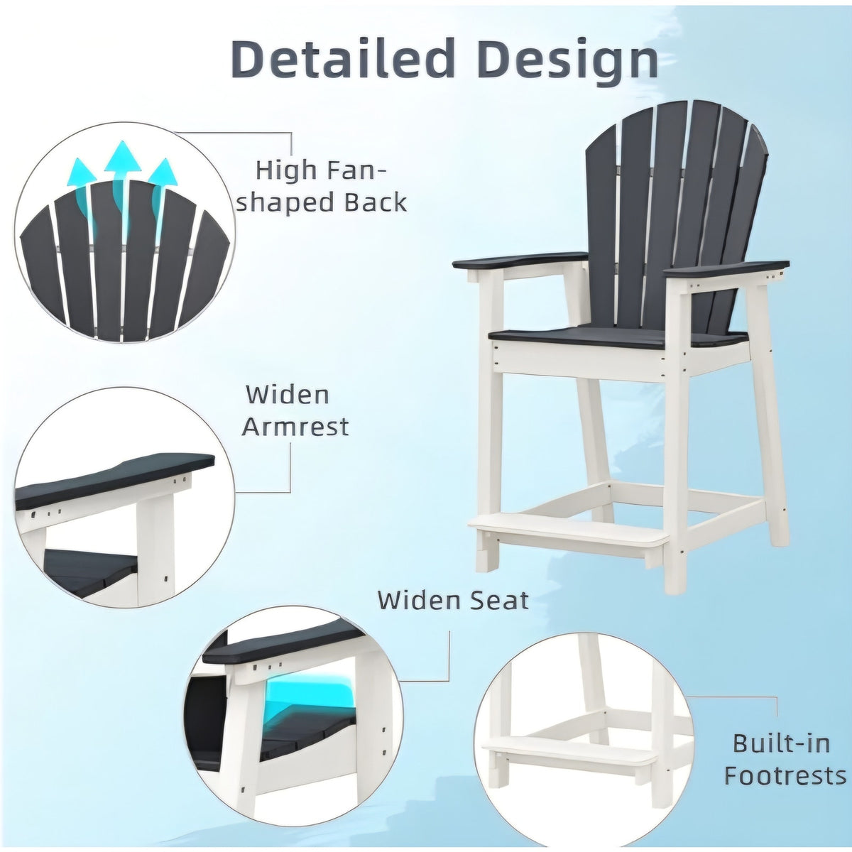 OTSUN Outdoor Bar Stool Chair, Patio Counter Stool with High Back, All-Weather Wooden Stool