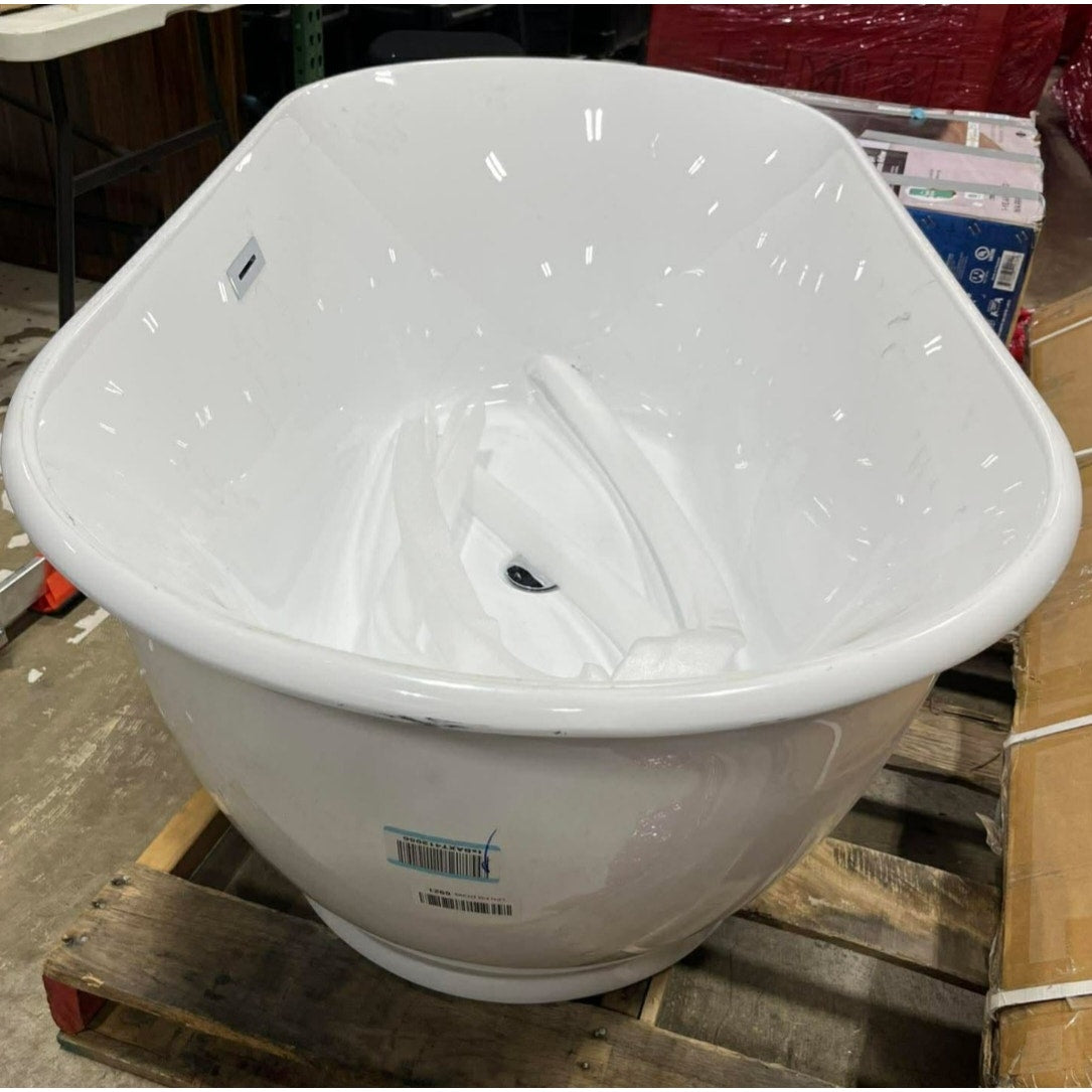 59 Inch Freestanding Bathtub, Luxury Oval-Shaped Acrylic Soaking Tub, Modern Stand