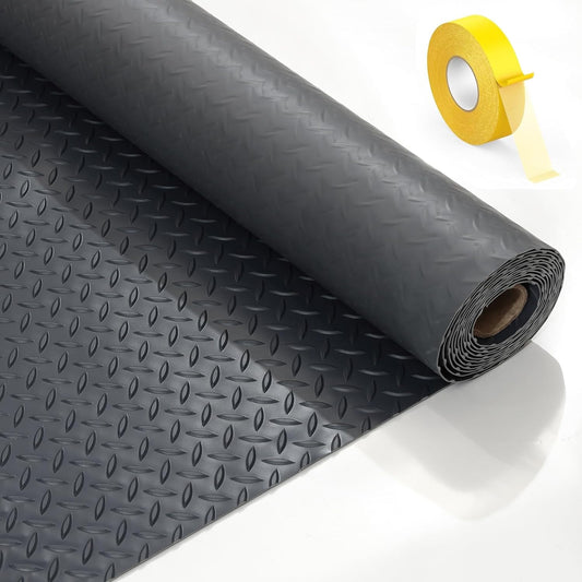 20x8 FT Dark Grey Garage Floor Mat, Heavy-Duty 0.11" Thickened PVC, Non-Slip Protection for Gym,