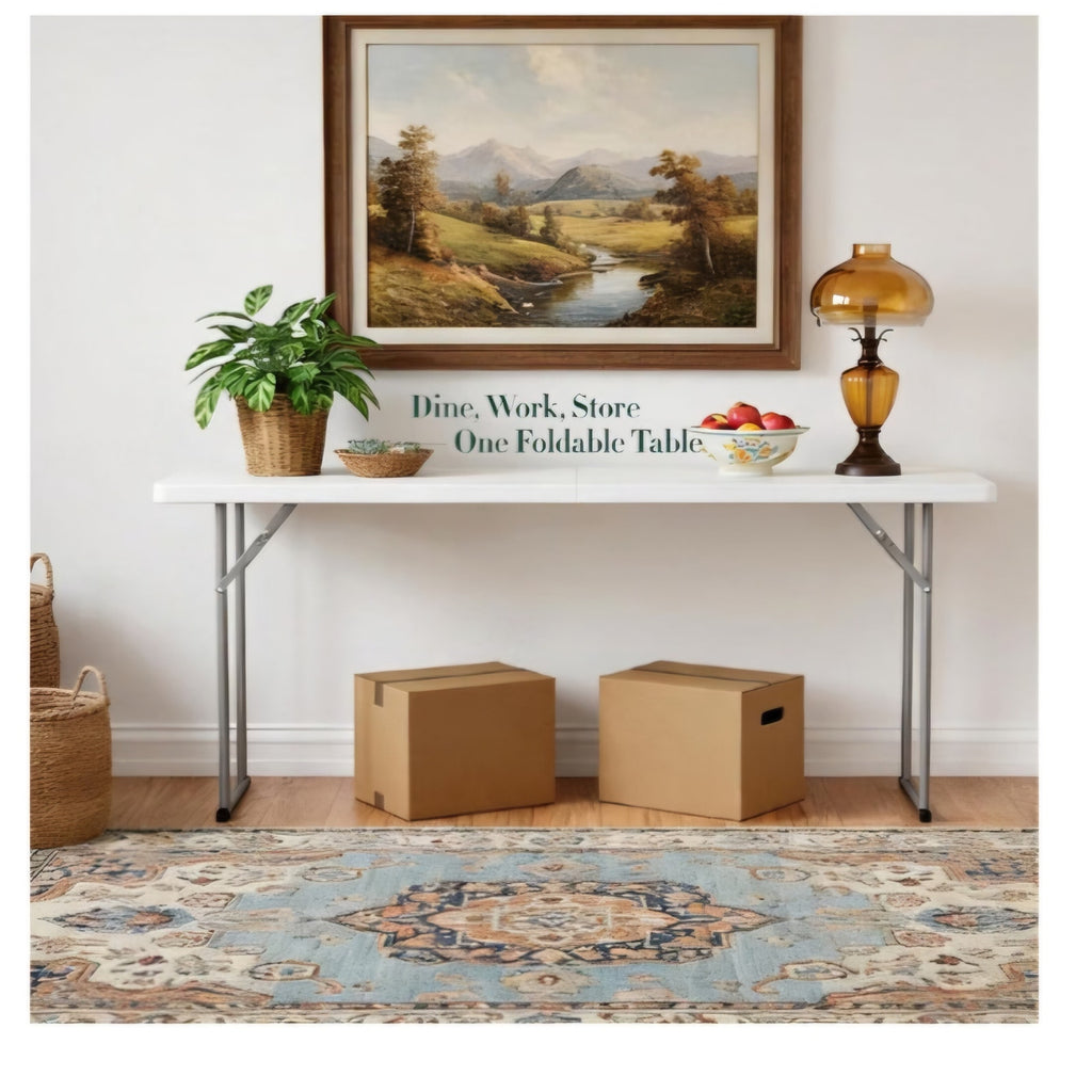 6 FT Narrow Folding Table 2 PCS, Tabletop Fold-in-Half, Thickened HDPE Material