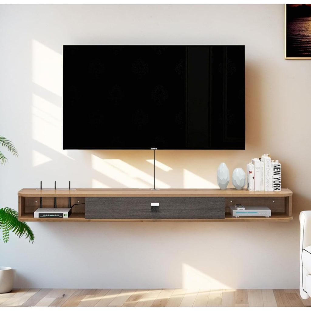 Pmnianhua Floating TV Shelf, 94'' Wall Mounted TV Stand Floating TV Console Media Entertainment