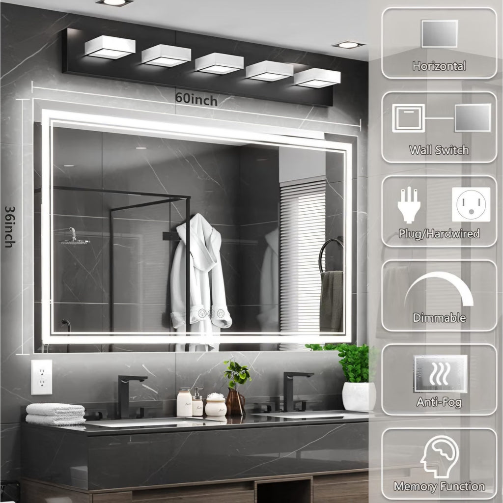 60x36 Inch Led Mirror for Bathroom with Front Light and Backlit, Bathroom Mirror with Led Lights