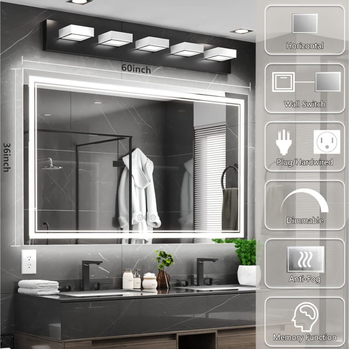 60x36 Inch Led Mirror for Bathroom with Front Light and Backlit, Bathroom Mirror with Led Lights