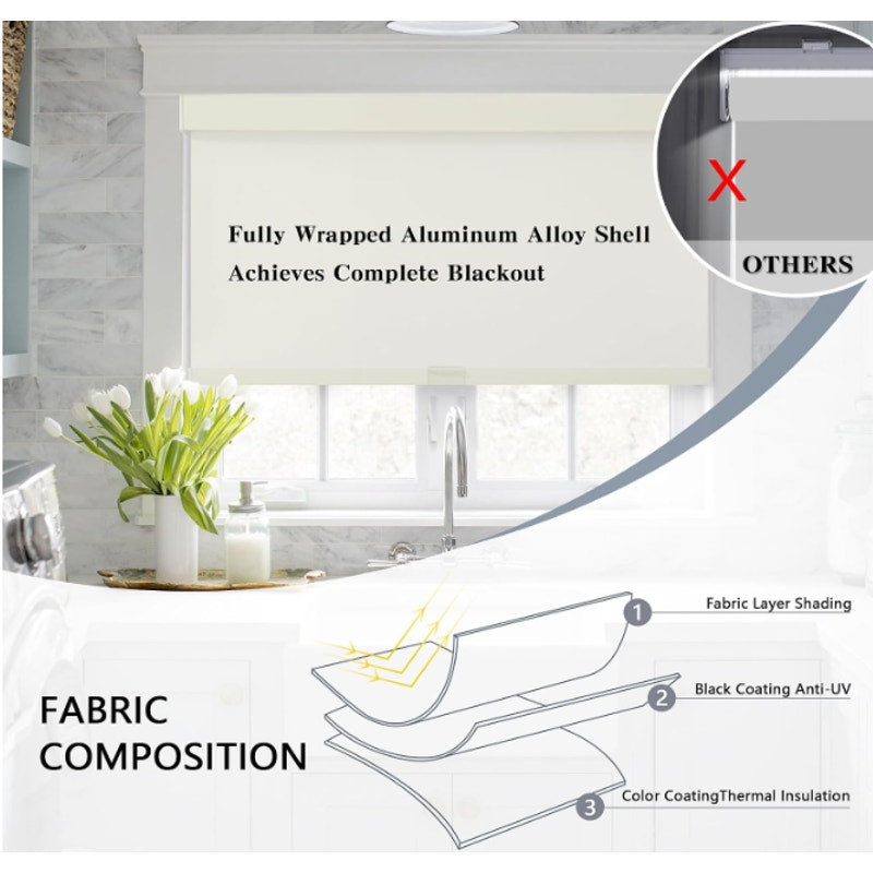 AOSKY Cordless Blackout Roller Shades, 59" W x 72" H, Ivory