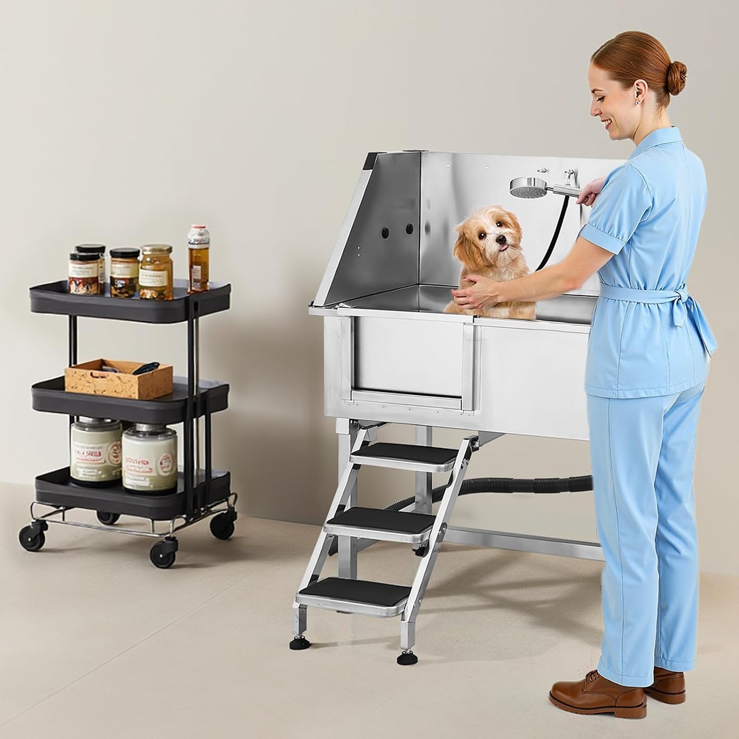 VEVOR 38 In Stainless Steel Dog Washing Station, Pet Grooming Tub with Hot & Cold Faucet, Showerhead