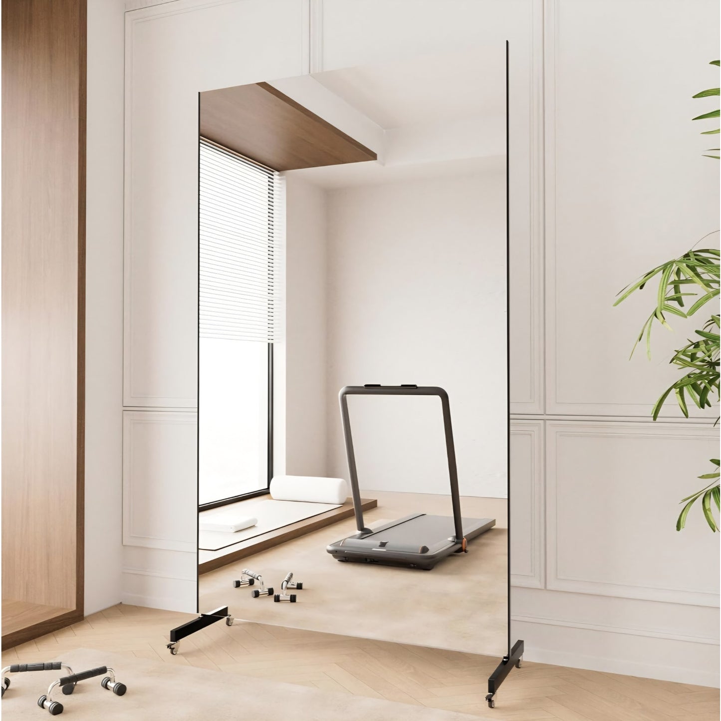 brisafe Home Gym Mirror 360° Swivel on Wheels, 79" X 47" Extra Large Full Body Rolling Mirror