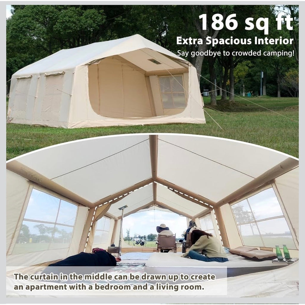 Inflatable camping tent with hand pump for 8-12 person