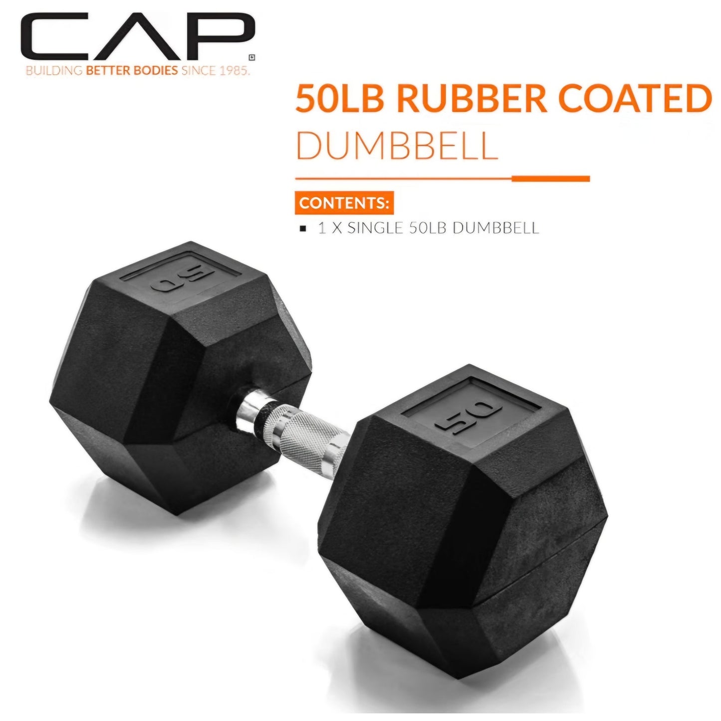 SINGLE 50 LB CAP Rubber Coated Dumbbell Weights, Free Weights for Home Gym Strength Training