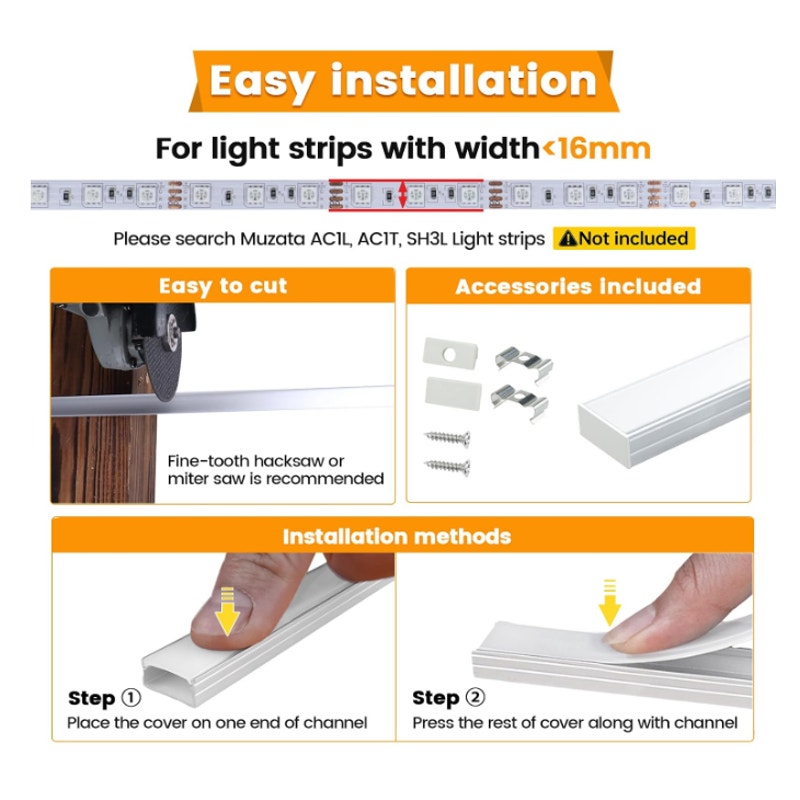 10Pack 3.3FT Wider Silver LED Strip Channel with Milky Diffuser U102 18x8.5mm Wide LED Channel