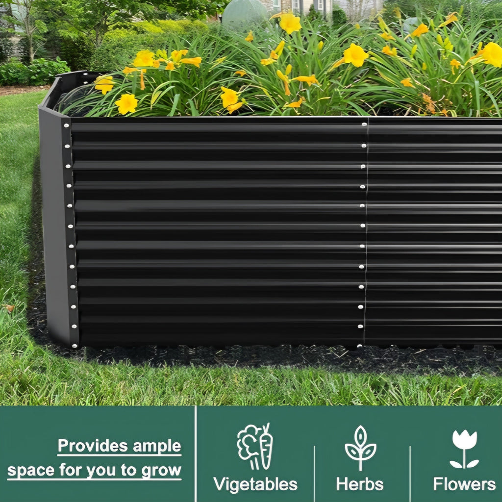 Land Guard 8x4x3ft Rectangular Galvanized Raised Garden Beds, Large-Capacity Metal Planter Box