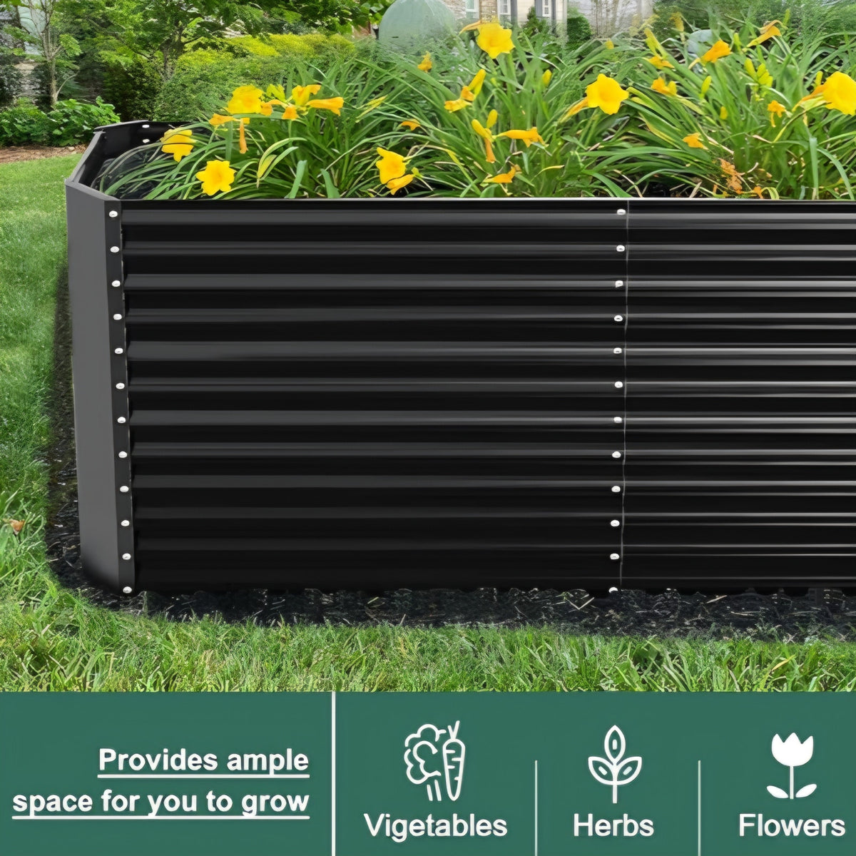 Land Guard 8x4x3ft Rectangular Galvanized Raised Garden Beds, Large-Capacity Metal Planter Box