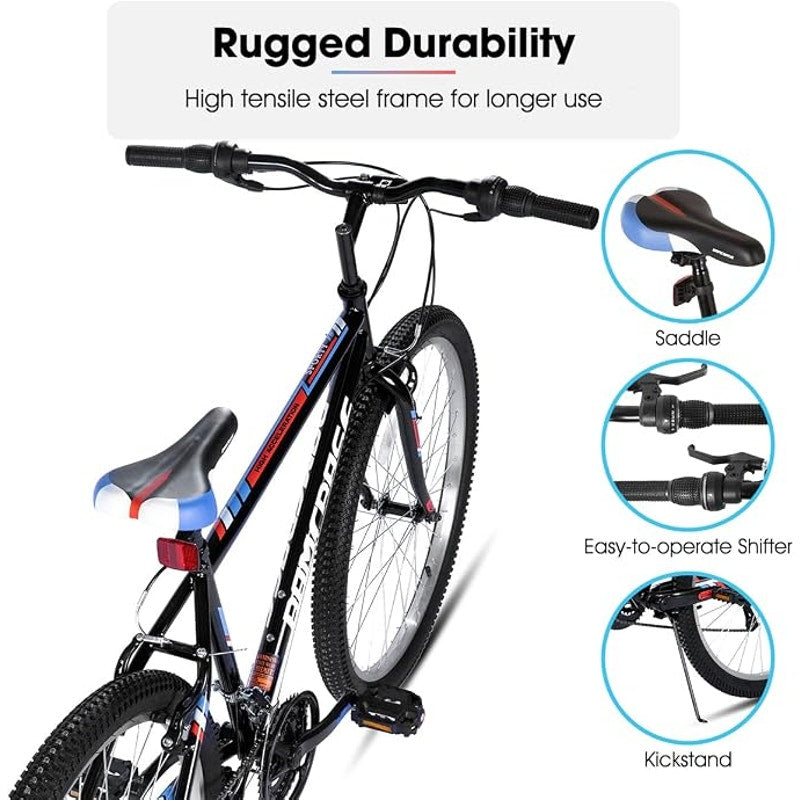 HILAND 24 inch Mountain Bike, 18 Speeds High-Carbon Steel Frame, Sport Cycling MTB Bicycle, Black