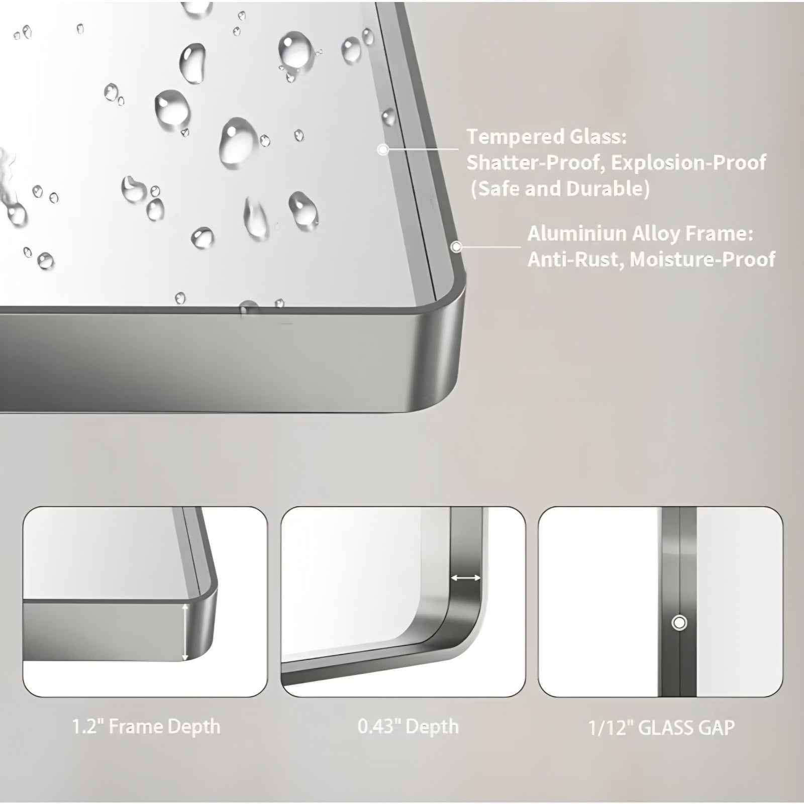 LOAAO 48X32 Inch Brushed Nickel Bathroom Mirror, Rounded Rectangle Silver Metal Frame Mirror