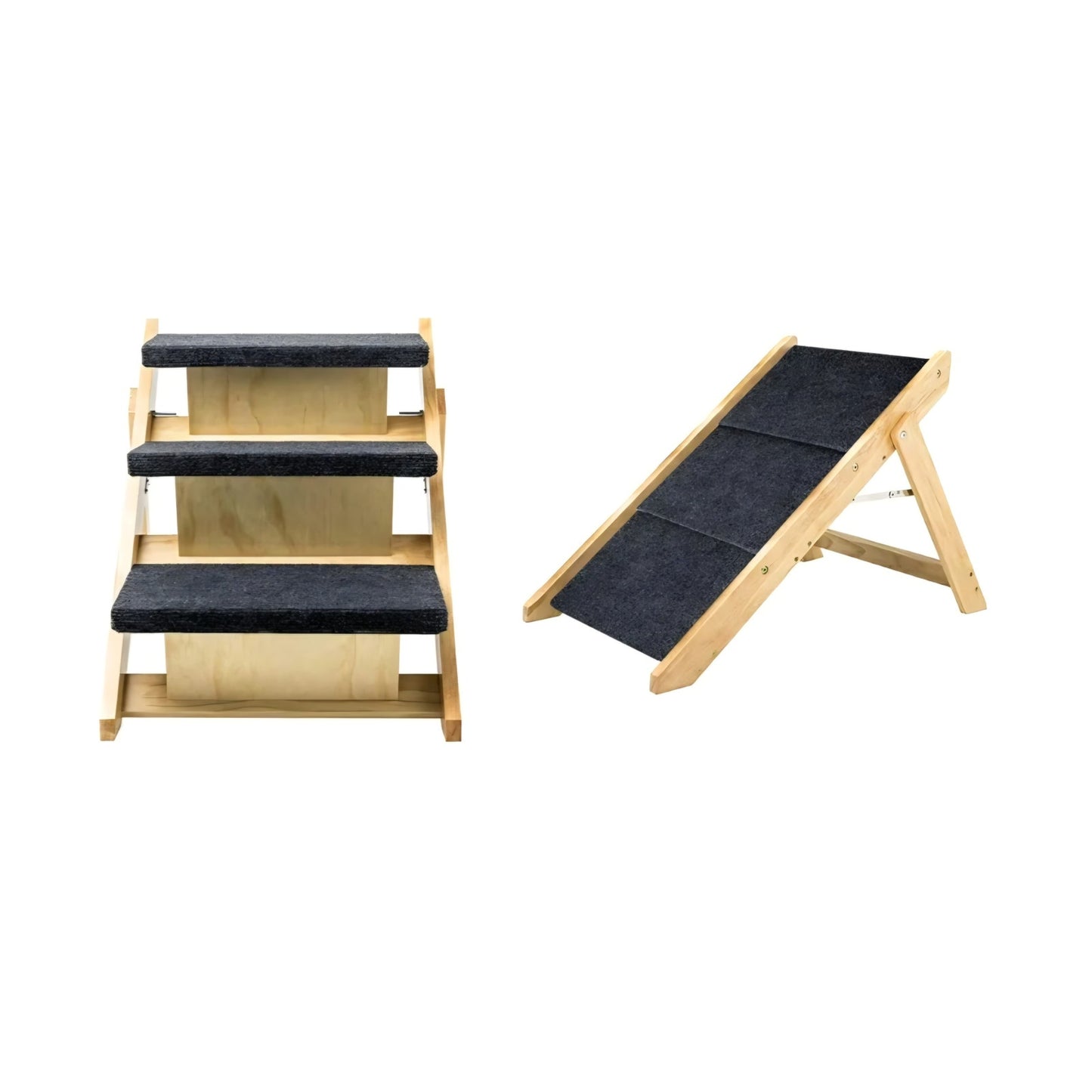 Wood Pet Stairs/Steps, 2-in-1 Foldable Dog Steps for Bed, Sofa, Couch and Cars, 3 Levels Dog/Cat