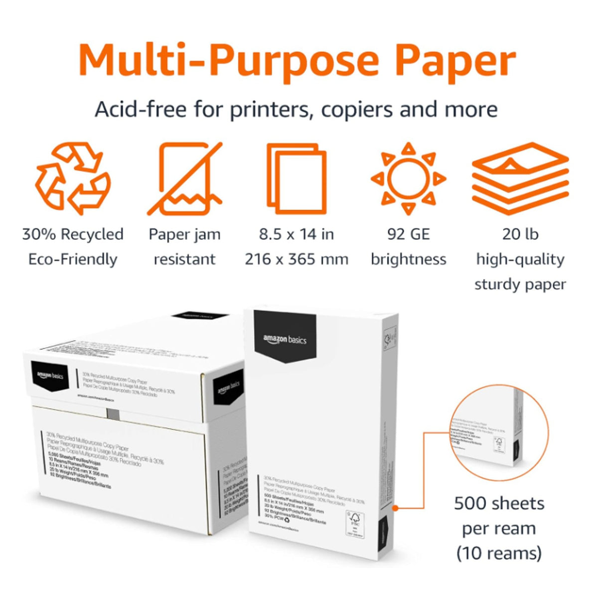 Copied - 30% Recycled Multipurpose Copy & Print Paper, 8.5 x 14 in, 20 lb Weight